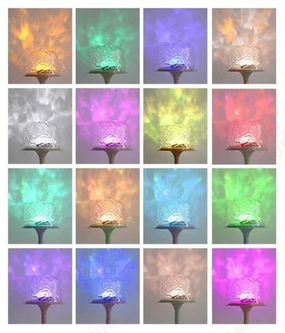 Table lamp with color-changing capabilities and dimensions on a white background